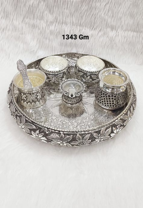 Antique and exclusively Handmade Nakshi work and 92.5% Pure Silver Pujan Thali Set with -
Plate
Panchapatra
Bowls
Diya
Achmani
Lota Silver Pooja Thali Designs, Silver Puja Thali Set, Antique Silver Pooja Items, Silver Thali Set, Silver Pooja Items Indian, Silver Items For Pooja, Pure Silver Jewellery Indian, Silver Pooja Thali, Antique Silver Anklet