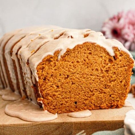 Pumpkin Bread With Cinnamon Glaze - Maria's Mixing Bowl Pumpkin Bread Glaze, Pumpkin Bread Mix, Bread Mix, Nutrition Labels, Fall Treats, Recipe Images, Non Stick Pan, Pumpkin Bread, Pumpkin Puree