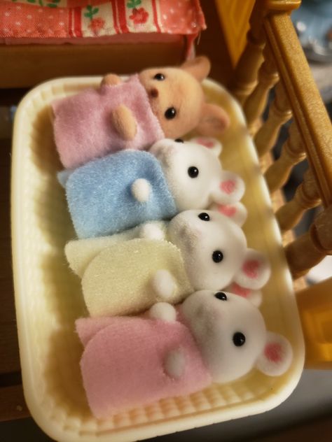 Uh oh! Someone put this little one in the wrong bassinet! But little Mary, Edward, and Elizabeth don't seem to mind sharing! 💗🐭🐭🐭🦘 Calico Critters Families, Uh Oh, Calico Critters, Bassinet, Little One, Friends Family