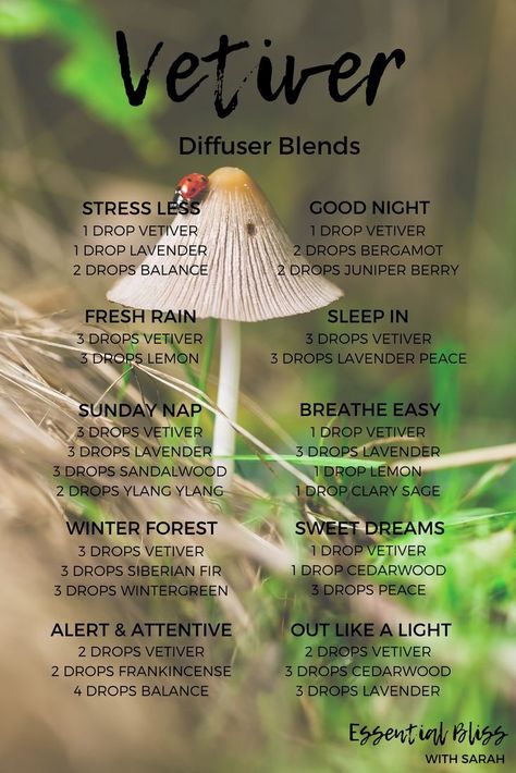 Vetiver essential oil diffuser blends Vetiver Diffuser Blends, Essential Oils For Beginners, Doterra Serenity, Doterra Diffuser Blends, Vetiver Essential Oil, Doterra Essential Oils Recipes, Essential Oil Diffuser Blends Recipes, Essential Oil Remedy, Essential Oils Herbs