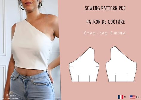 Patron de couture PDF crop top décolleté asymétrique | crop top une épaule | crop top satin par Brunepattern sur Etsy Top Pattern Sewing, Top Couture, Crop Top Satin, Elegant Crop Top, Crop Top Sewing Pattern, Unique Sewing Patterns, Sewing Videos, Diy Crop Top, Clothing Templates