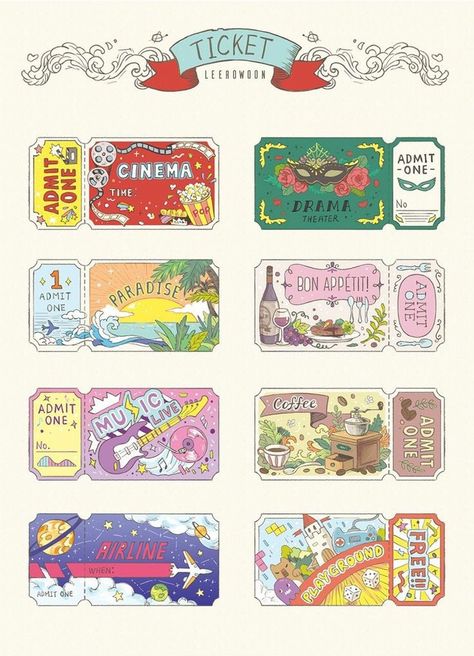 Things Made Out Of Paper, Ticket Design, 카드 디자인, Scrapbook Stickers Printable, Dessin Adorable, Travel Scrapbook, Aesthetic Stickers, Journal Stickers, Scrapbook Stickers