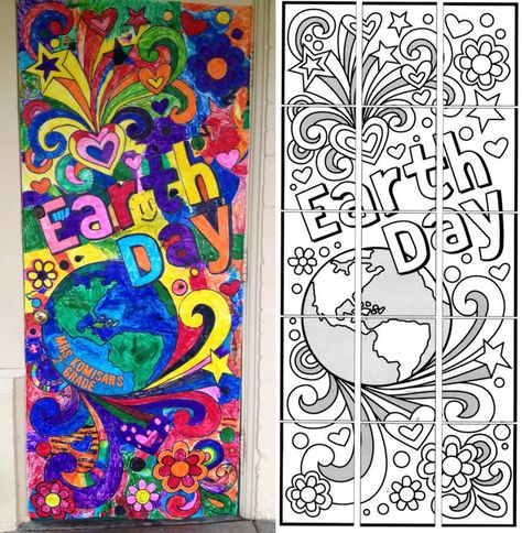 Earth Day Collaborative Mural April Classroom Door Ideas, April Classroom Door, Protractor Art, Earth Day Art, Classroom Door Ideas, Collaborative Mural, Earth Day Coloring Pages, Earth Week, Earth Day Projects