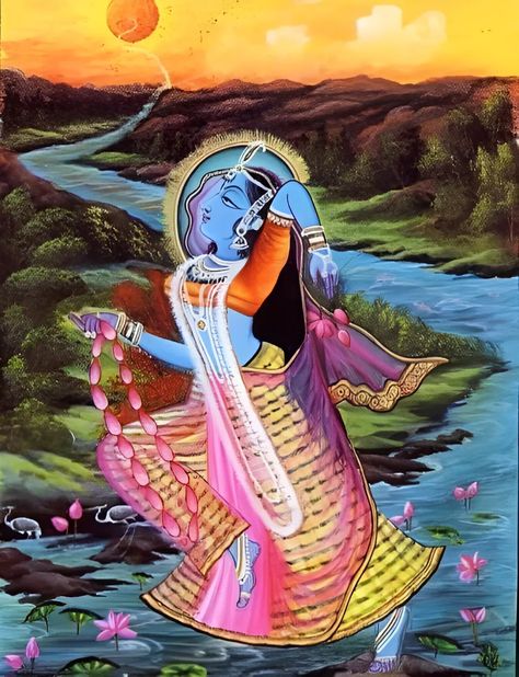 Shri Yamuna Rasrani Yamuna Ji, Janmashtami Images, Shree Radhe, Sri Krishna, Indian Folk Art, Indian Gods, Krishna Images, Radhe Krishna, God Illustrations