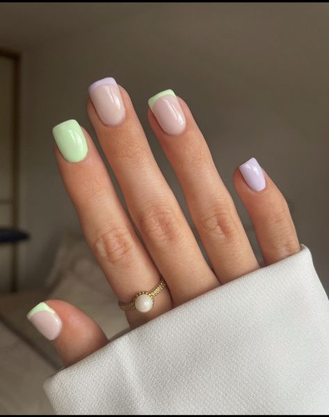 Nude Green Nails, Green Pastel Nails, Pastel Green Nails, Nails April, April Nails, Green French, Hello Nails, Gelish Nails, Simple Gel Nails