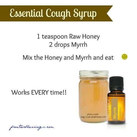 Essential cough syrup Doterra Myrrh, Essential Oils For Cough, Esential Oils, Cough Suppressant, Essential Oil Diffuser Blends Recipes, Diy Essentials, Health Drinks, Essential Oils Health, Essential Oil Diffuser Blends