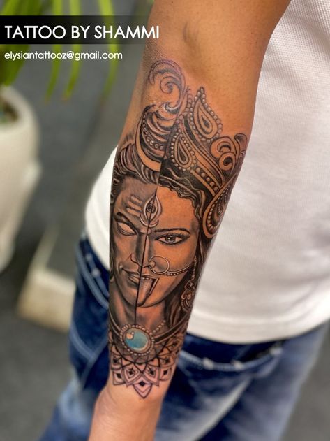 Hindu Forearm Tattoo, Kali And Shiva Tattoo, Kali Ma Tattoo Design, Shiva Kali Tattoo, Shiv Parvati Tattoo Design, Shiva Parvati Tattoo Design, Shiva Parvati Tattoo, Parvati Tattoo, Hinduism Tattoos