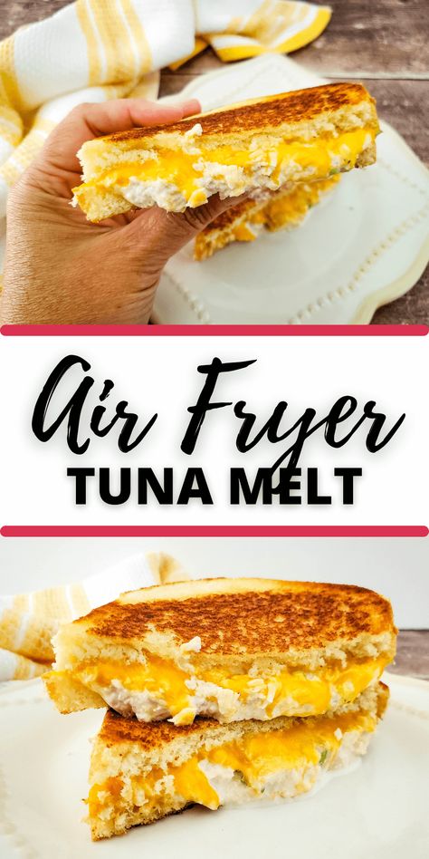 Airfryer Tuna Melt, Tuna Melt Sandwich Air Fryer, Tuna Burgers Air Fryer, Easy Tuna Melt Recipe, Air Fry Tuna Melt, Tuna Melt In Air Fryer, Air Fryer Tuna Melt Recipe, Air Fryer Tuna Casserole, Grilled Tuna Melt