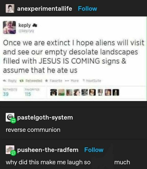 Christian Memes, Funny Tumblr Posts, Tumblr Funny, Tumblr Posts, Funny Posts, Puns, Funny Stuff, Really Funny, I Laughed