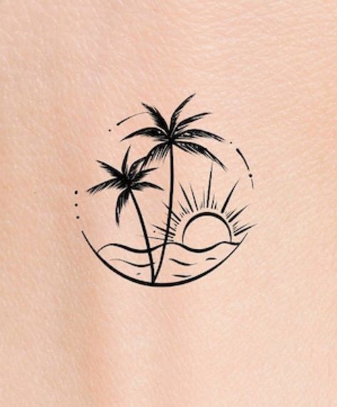 Beach Tattoos For Women, Small Beach Tattoos, Beach Tattoos, Barcode Tattoo, Tropical Tattoo, Cool Wrist Tattoos, Palm Tattoos, Summer Tattoo, Tree Tattoo Designs