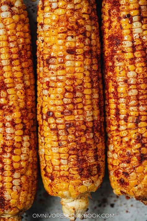 Make perfectly charred and flavorful corn on the cob with this easy air fryer recipe. Enjoy a quicker version of this classic summer side dish with a bold flavor using this recipe! {Vegan, Gluten-Free} Air Fryer Corn On The Cob Ribs, Airfryer Corn On The Cob, Barbecued Corn On The Cob, Cajun Corn On The Cob Air Fryer, Boiling Sweet Corn On The Cob, Summer Sides, Summer Side Dishes, Air Fryer Recipes, Air Fryer