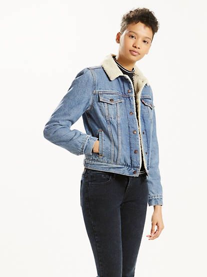 Levi Sherpa Jacket, Sherpa Jacket Women, Levis Sherpa, Denim Sherpa Jacket, Sherpa Trucker Jacket, Levis Outfit, Denim Cotton, Sherpa Jacket, Levis Women