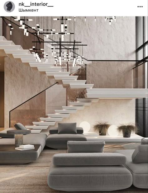 Modern Stairs Design Luxury Stairways, Stair Case Wall Design, Staircase Wall Design Modern, Staircase Wall Design, Stair Railing Makeover, Staircase Interior, Double Height Living Room, Staircase Interior Design, Modern Stair Railing