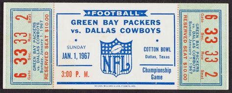 1967 NFL Championship (Cowboys vs. Packers at Cotton Bowl) ticket. Game Ticket, Nfl Championships, Football Wall Art, Game Tickets, Cotton Bowl, Football Wall, Baseball Print, Poster Classic, Love Football