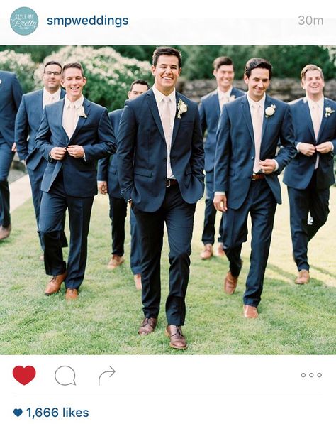 Love the navy suits with brown shoes & I love the "pose" Groomsmen Pictures, Groomsmen Photos, Wedding Groomsmen, Wedding Session, Wedding Scrapbook, Wedding Suit, Groomsmen Attire, Bridesmaids And Groomsmen, Navy Wedding