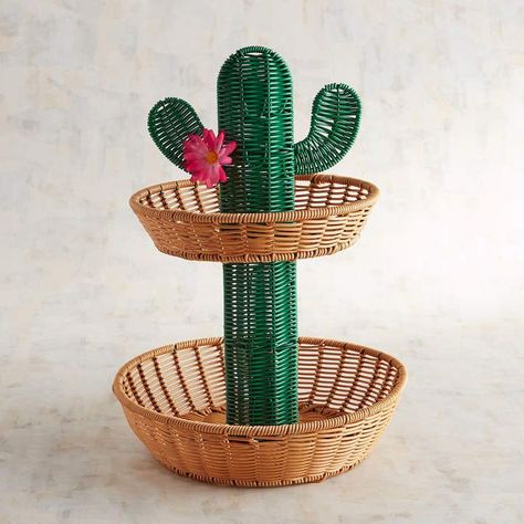 Adorable! A must-have for adding a little desert-inspired charm to your island countertop or patio table, this two-tiered, synthetic wicker cactus baskets are designed to display fruit, veggies and other market-fresh finds. Pier 1 Imports Cactus 2-Tiered Server #ad #CommissionLink #cactus Cactus Kitchen, Cactus Accessories, Island Countertop, Tiered Server, Cactus Party, Cactus Diy, Fruit Display, Island Countertops, Cactus Decor