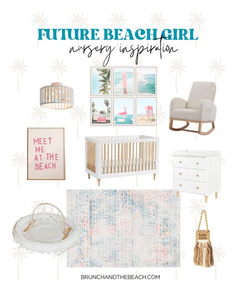 Future Beach Girl Nursery Inspiration Beach Theme Nursery Girl, Beach Girl Nursery, Beach Nursery Girl, Girl Beach Nursery, Coastal Nursery Girl, Surfing Nursery, Beach Bedroom Girls, Boho Beach Nursery, Neutral Midi Dress