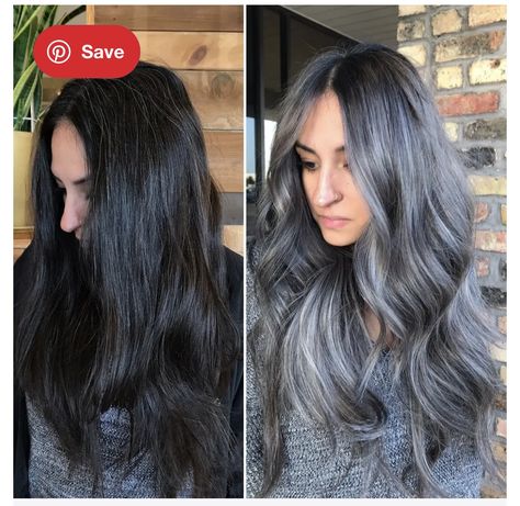 Grey Transition Hair Highlights, Dark Silver Hair, Grey Hair Model, Natural White Hair, Dark Grey Hair, Grey Hair Care, Gray Balayage, Grey Hair Dye, Beautiful Gray Hair