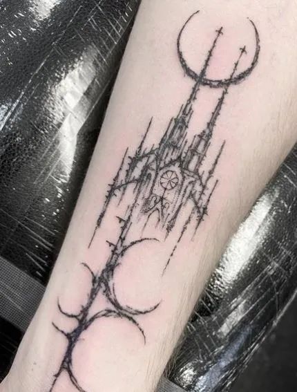 110 Gothic Tattoo Ideas To Bring Out Your Darker Side Gothic Dark Tattoo Ideas, Gothic Biblical Tattoo, Gothic Tattoo Aesthetic, Gothic Tattoo Patchwork, Roman Gothic Tattoo, Gothic Fantasy Tattoo, Dark Fantasy Tattoo Sleeve, Small Dark Tattoos Creepy, Dark Souls Tattoos