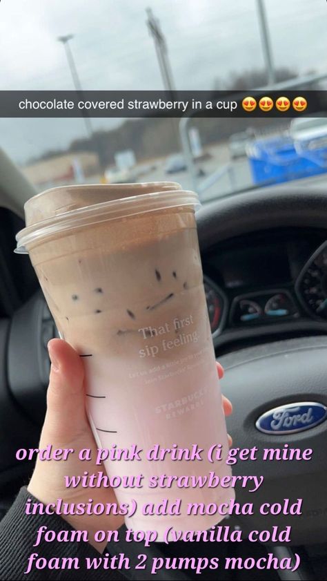 I hope y'all enjoy!!! Strawberry Blended Starbucks, Starbucks Drinks Pink Drink Cold Foam, Choclate Starbucks Orders, Pink Starbucks Coffee, Starbucks Drinks With Strawberry Cold Foam, Strawberry Milk Starbucks, Pink And Brown Starbucks Drink, Starbucks Pink Drink With Chocolate Cold Foam, Valentines Drinks Starbucks