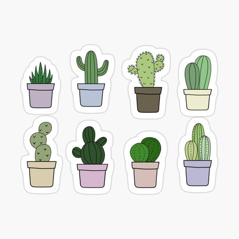 Get my art printed on awesome products. Support me at Redbubble #RBandME: https://www.redbubble.com/i/sticker/Cute-cacti-plants-by-Sara-tonin/51064118.JCQM3?asc=u Aesthetic Plants Stickers Printable, Aesthetic Plant Stickers, Plant Stickers Printable, Plant Stickers Aesthetic, Cute Stickers To Print, Cute Mini Stickers, Stickers Plants, Aesthetic Cactus, Plants Stickers