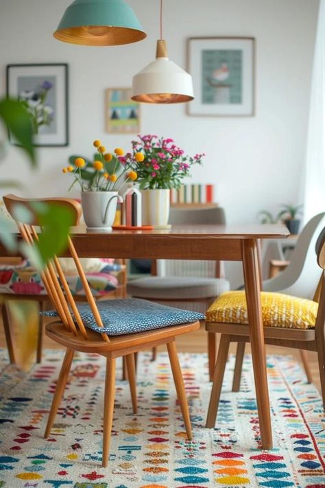 Cozy Scandinavian Dining Room Ideas for Your Home Scandi Colourful, Colorful Scandinavian, Scandinavian Interior Colorful, Nordic Dining Room, Wooden Dining Table Set, Scandinavian Dining Room, Scandinavian Dining, Minimalist Dining Room, Unique Furniture Pieces