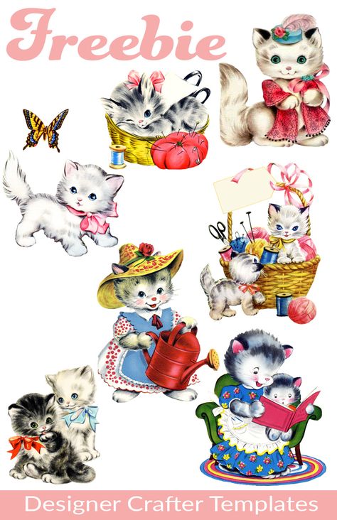 Free Retro Cat Clipart Images / TERRIFIC TEMPLATES Kitten Printables Free, Free Retro Printables, Vintage Cat Illustration, Clip Art Animals, Pin Png, Free Printable Clip Art, Kitten Clipart, Vintage Drawings, C Is For Cat