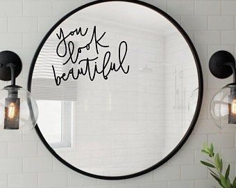 Vinyl Mirror, Car Mirror Decals, Pretty Mirror, Painted Mirror Art, Furniture Stickers, Mirror Quotes, Mirror Decals, Office Nursery, Mirror Decal