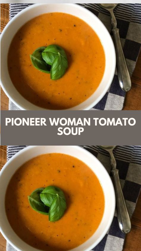 This creamy, comforting Pioneer Woman Tomato Soup is an easy, crowd-pleasing meal perfect for cozy nights. Made with pantry staples like tomatoes, onions, and a touch of cream, it’s quick to prepare and warms you up in no time. Enjoy it as is or pair it with grilled cheese for a classic combo! Doctor Up Tomato Soup, Pioneer Woman Tomato Basil Soup, 7 Can Soup Pioneer Woman, Pioneer Woman 7 Can Soup Recipe, Tomato Soup Pioneer Woman, Pioneer Woman Tomato Soup, Pioneer Woman Soup Recipes, Pioneer Woman Soup, Creamy Tomato Soup Easy