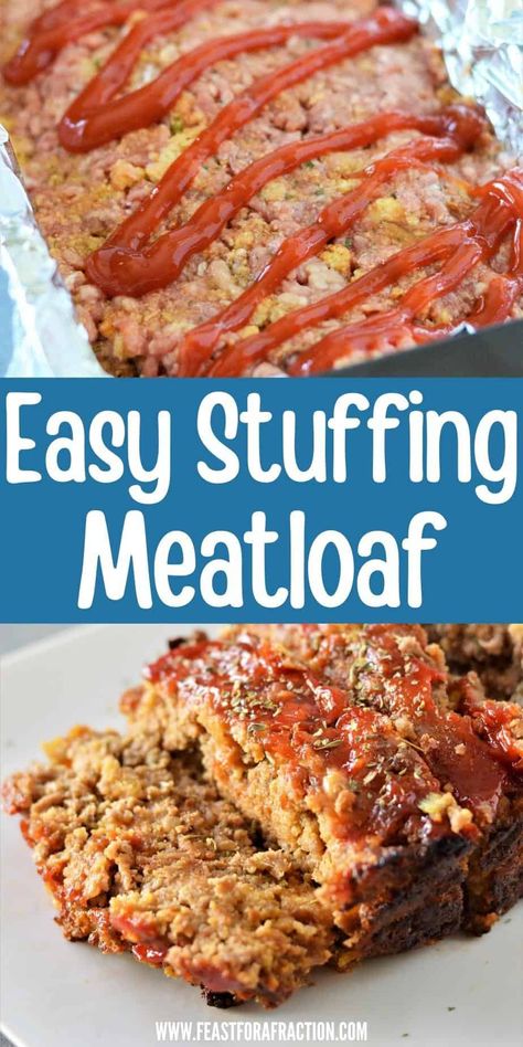 This super easy Stuffing Meatloaf recipe is just 4 ingredients and is packed with flavor thanks to boxed stuffing mix! No chopping required, it is on the table in less than an hour. Meatloaf With Cornbread Stuffing, Meatloaf Made With Stuffing Recipe, Meatloaf Using Stuffing, Easy Meatloaf With Stove Top Stuffing, Easy Meatloaf Recipe With Stuffing, Meatloaf Made With Stuffing, Stove Top Stuffing Meatloaf Recipe, Meatloaf With Stuffing Mix Recipe, Meatloaf Stuffing