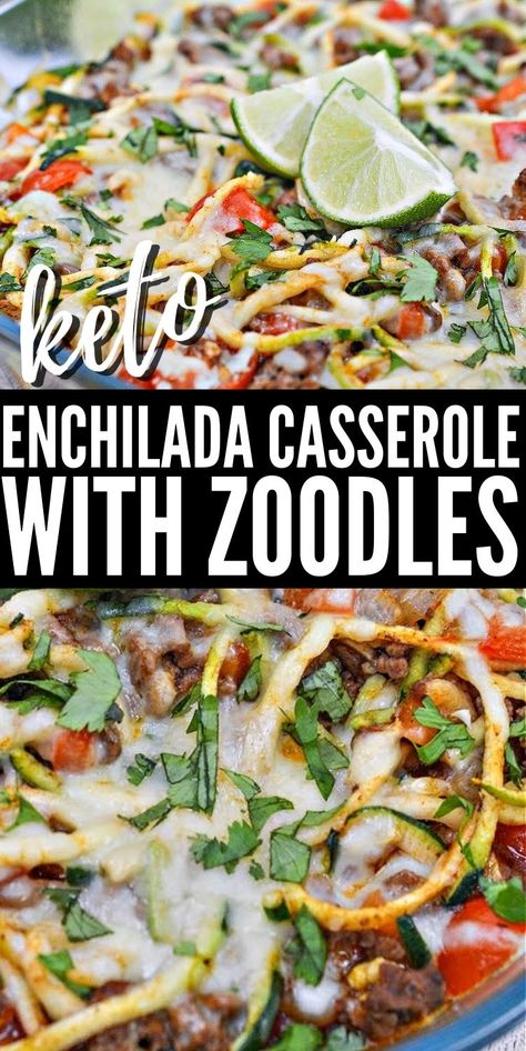 Keto Enchilada Casserole With Zoodles - Easy Keto Dinner Recipes Using Zoodles, Zoodle Recipes With Hamburger, Recipes With Zoodles, Keto Zoodle Recipes, Keto Enchilada Casserole, Keto Zoodles, Keto Enchiladas, Melting Potatoes Recipe, Stylish Cravings