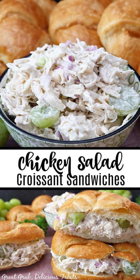 Chicken Salad Croissant Sandwiches are a creamy and delicious chicken salad recipe that is perfect for brunch, lunch, or mini appetizers. Crossiant Chicken Sandwich, Best Mini Sandwiches, Brunch Chicken Salad, Costco Crossiant Sandwiches, Chicken Salad Crossant Recipes, Croissants Sandwiches Ideas, Chicken Salad Sandwich On Croissant, Chicken Salad And Croissants, Mini Croissant Sandwiches Party