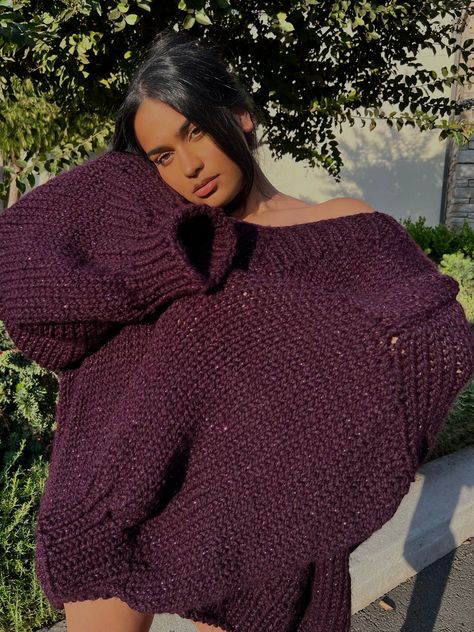 Galaxy Deep Purple Oversize Sweater – LULU Handmade Knits Crochet Purple Sweater, Dark Purple Sweater Outfit, Dark Purple Outfit, Purple Sweater Outfit, Oversized Crochet Sweater, Cheap Yarn, Oc Fashion, Life's Too Short, Oversize Sweater