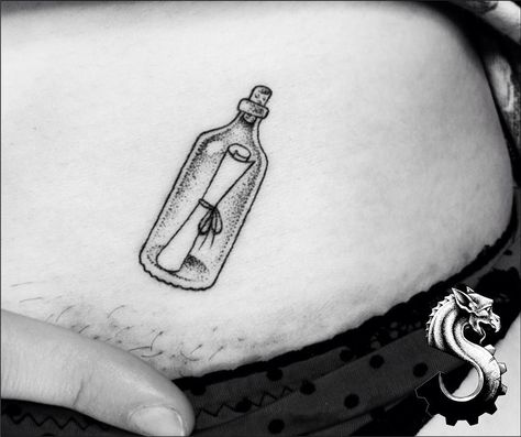 42 Likes, 1 Comments - Marcin Brzezinski (@stronghold.tattoo) on Instagram: “Letter in the bottle #bottle #letter #romantic #smalltattoo #letterinthebottle #girltattoo #ink…” Letter In A Bottle Tattoo, Booze Bottle Tattoo, Time In A Bottle Tattoo, Tiny Beer Bottle Tattoo, Boat In Bottle Tattoo, Letter In A Bottle, Bottle Tattoo, Cool Small Tattoos, Small Tattoo Designs