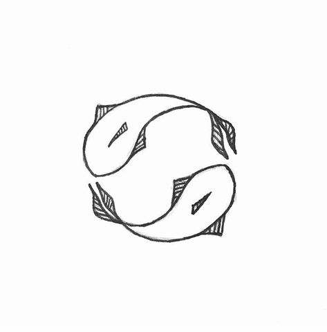 Twin Fish Symbol, Easy Pisces Drawing, Simple Pisces Tattoo Fish, Pisces Simple Tattoo, Pisces Fish Symbol, Fish Circle Tattoo, Pisces Symbol Art, Pisces Fish Drawing, Pisces Doodle