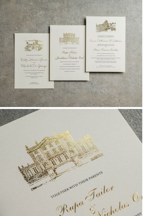 Getting married in a historic castle? Or a beautiful exotic destination? Why not celebrate you wedding venue choice by featuring it on your wedding invitations in sparkling gold foil. We’ll illustrate and foil print it in our sketched style. Historical Castle, Ancient Castle, Gold Foil Wedding Invitations, Wedding Table Names, Party Place, Trendy Wedding Invitations, Gold Foil Wedding, Foil Wedding Invitations, Wedding Inside