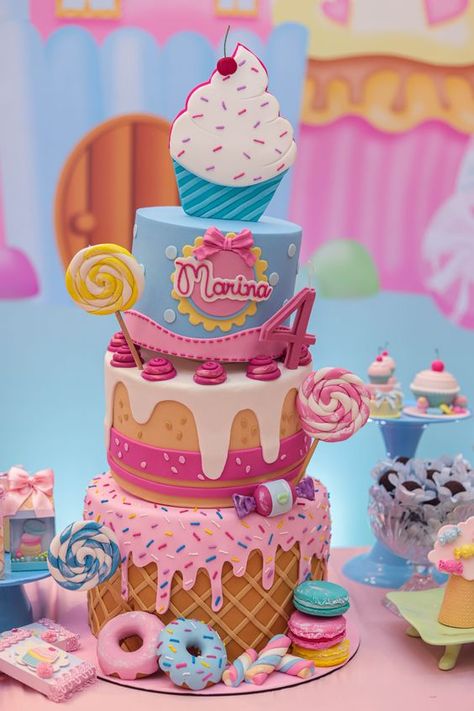 Candy Land Theme Cake, Candy Theme Cake, Candyland Cake, Candy Theme Birthday Party, Donut Themed Birthday Party, Candy Birthday Cakes, Candy Land Birthday Party, 3rd Birthday Cakes, 2 Birthday Cake