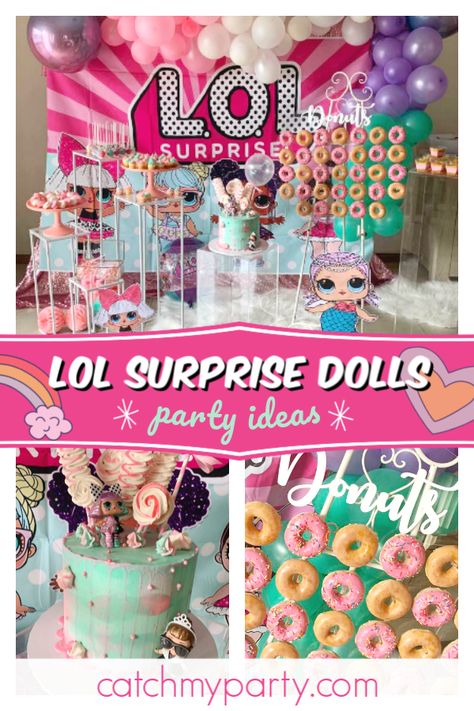 Take a look at this fantastic LOL Surprise Dolls birthday party! The  birthday cake is so cute! See more party ideas and share yours at CatchMyParty.com #catchmyparty #partyideas #lolsurprisedolls #lolsurprisedollsparty #girlbirthdayparty Lol Surprise Party Food, Lol Party Food, Lol Surprise Food Ideas, Lol Party Ideas, Lol Party Ideas Decoration, Lol Doll Birthday Party Ideas, Lol Doll Birthday Cake, Lol Doll Birthday Party, Lol Birthday Party Ideas