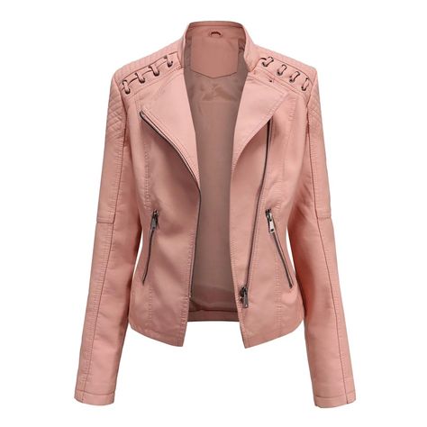 QIJIE Womens Faux Leather Zip Up Jackets PU Short Coat Fall Slim Fit Biker Outwear Plus Size Pink XL - Walmart.com Washed Leather Jacket, Jaket Motor, Faux Leather Jacket Women, Leather Coat Womens, Ladies Short Jackets, Pu Leather Jacket, Lambskin Leather Jacket, Cooler Look, Estilo Punk