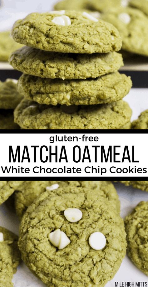 Matcha Oatmeal Cookies, Oatmeal White Chocolate Chip Cookies, Matcha Cookies Recipe, Matcha Oatmeal, Matcha Dessert Recipes, Catering Recipes, Matcha Oats, Matcha Green Tea Recipes, Recipe Cookies