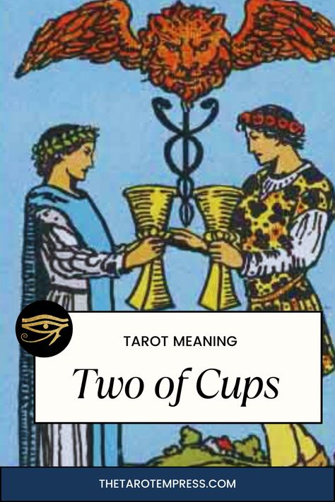 Two of Cups Tarot Card Meaning, Upright, Reverse, Health, Wealth & Love Two Of Cups Tarot Card, Two Of Cups Tarot, Suit Of Cups, Two Of Cups, Empress Tarot, Cups Tarot, Tarot Meanings, Deeply In Love, Tarot Card Meanings