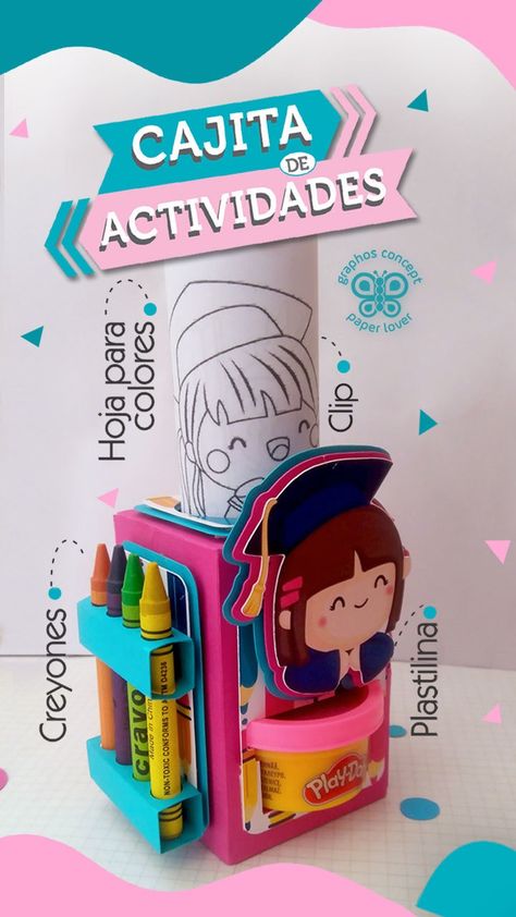 English and Spanish  -  Activity Box for children.  ✦ Crayon holder  ✦ Playdoh   ✦ Coloring sheets  ✦ Decorative clip  Measurements   2.36 inch wide  3.54 inch... How To Make Playdoh, Template Box, Crayon Holder, Activity Box, Gifts Wrapping, Kids Favors, Crayon Box, Easter Decorations Kids, Easter Decorations Christian