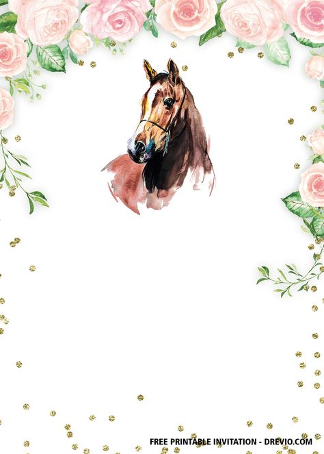 FREE Printable Horse Floral Vintage Invitation Templates | FREE Invitation Templates - Drevio Horse Themed Birthday Invitations, Horse Invitations Free Printable, Horse Party Invitations Printable Free, Horse Birthday Invite, Horse Birthday Party Themes, Horse Printables Free, Horse Birthday Invitations Free, Horse Party Invitations, Horses Birthday