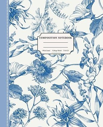 Vintage Botanical Composition Notebook: Pastel Blue Floral Print Cottagecore Aesthetic Journal, Cute Notebook For Girls, Stitched Detail Effect, College Ruled Wide Lined: Print, Zeon: Amazon.com: Books Diy Notebook Cover, Composition Notebook Covers, Journal Cute, Folder Cover, Floral Toile, Diary Covers, Notebook Cover Design, Book Cover Template, Aesthetic Journal