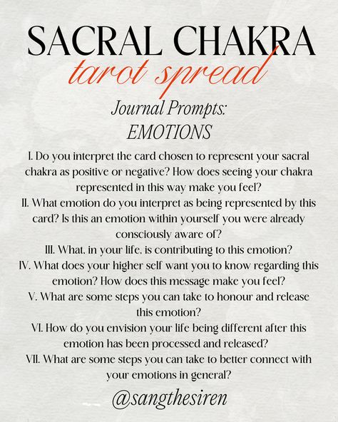 Sacral Chakra Journal Prompts, Chakra Tarot Spread, Chakra Tarot, Sacral Chakra Healing, Learning Tarot, Tarot Journal, Work Balance, Learning Tarot Cards, Spiritual Journals