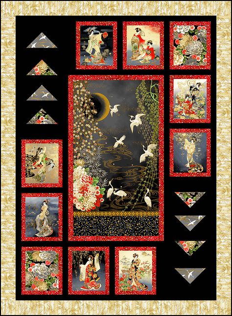 Quilts With Japanese Fabric, Quilts Using Japanese Fabrics, Japanese Quilt Patterns Patchwork, Asian Style Quilts, Asian Quilts Ideas, Asian Fabric Quilts, Asian Quilts Patterns, Japanese Fabric Pattern Design, Asian Inspired Quilts