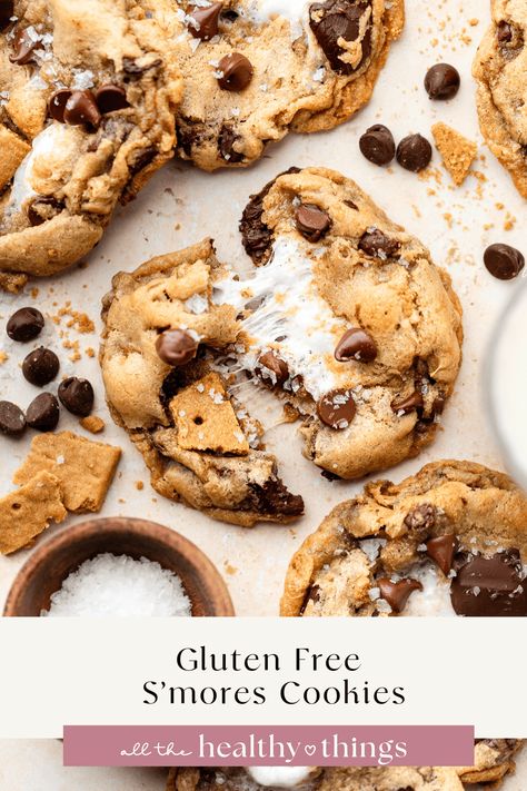 Gf Smores Cookies, Gluten Free Cookie Exchange Recipes, Gluten Free S’mores Cookies, Gluten Free Smores Cookies, Easy Gluten Free Cookie Recipes, Gluten Free Halloween Cookies, Simple S’mores Cookies, Gf Cookie Recipes, Easy Gluten Free Cookies