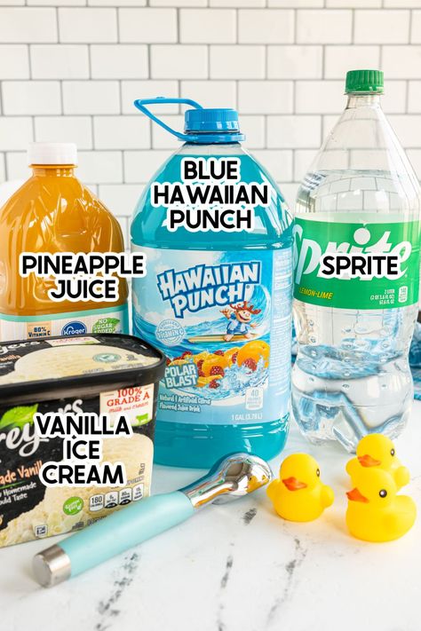 Blue Punch Blue Kool Aid Punch, Blue Hawaiian Punch Recipe Non Alcoholic, Blue Raspberry Punch, Baby Shower Punch With Sherbert, Birthday Punch Recipes Non Alcoholic, Punch Recipes For Baby Shower Easy, Baby Shower Punch For Boy, Gender Reveal Punch, Blue Dessert Ideas