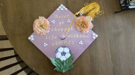 Graduation Cap Designs Soccer, Soccer Graduation Cap, Grad Cap Ideas Kinesiology, Graduation Cap Designs Dance, Vine Graduation Caps, Grad Cap Scripture, High School Graduation Cap, College Graduation Cap Decoration, Grad Cap Designs