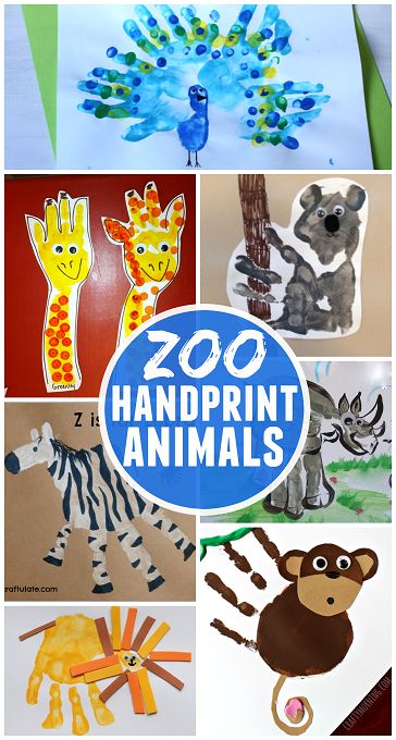 Fun Zoo Animal Handprint Crafts for Kids (Find a tiger, lion, monkey, zebra, rhino, giraffe and more!) | CraftyMorning.com Handprint Animals, Handprint Crafts For Kids, Hand Print Art, Zoo Crafts, Zoo Animal Crafts, Animal Crafts For Kids, Handprint Crafts, Daycare Crafts, Zoo Animal